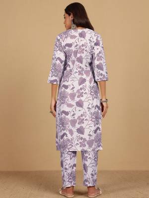 Floral Printed Straight Kurta With Trousers 7