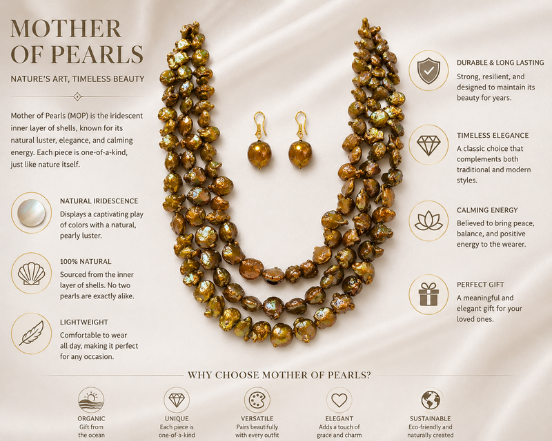 Baroque freshwater pearl necklace and earrings set, 3-strand golden brown colour, keshi pearl, drop earrings included.