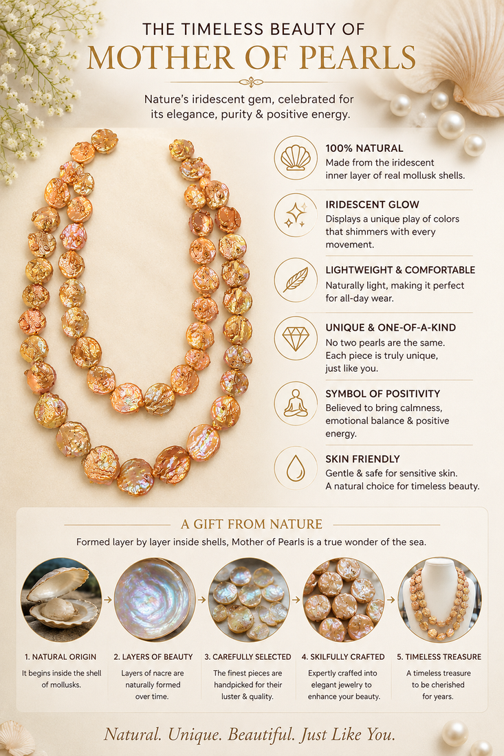 Freshwater coin pearl necklace set with earrings, peach gold double strand, baroque texture, iridescent lustre.