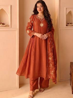 Women Ethnic Motifs Embroidered Regular Kurta with Trousers & With Dupatta 1