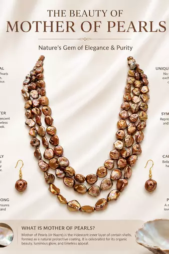 Brown baroque freshwater pearl 3-layer necklace and earring set keshi pearl beads, gold-tone hook earrings.