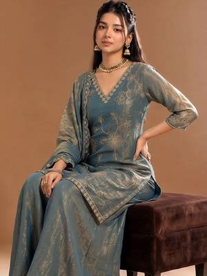 Women Ethnic Motifs Embroidered Regular Kurta with Sharara & With Dupatta 2