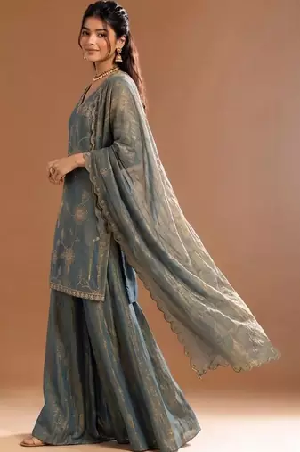 Women Ethnic Motifs Embroidered Regular Kurta with Sharara & With Dupatta
