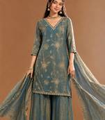 Women Ethnic Motifs Embroidered Regular Kurta with Sharara & With Dupatta