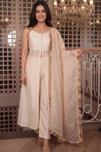 Women Regular Kurti with Trousers & With Dupatta