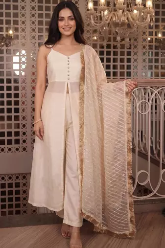 Women Regular Kurti with Trousers & With Dupatta