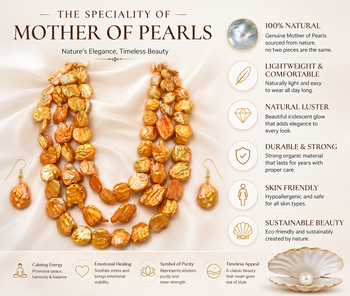 Orange baroque pearl 3-layer necklace and earrings jewellery set freshwater pearls, gold-tone hooks, iridescent finish 2