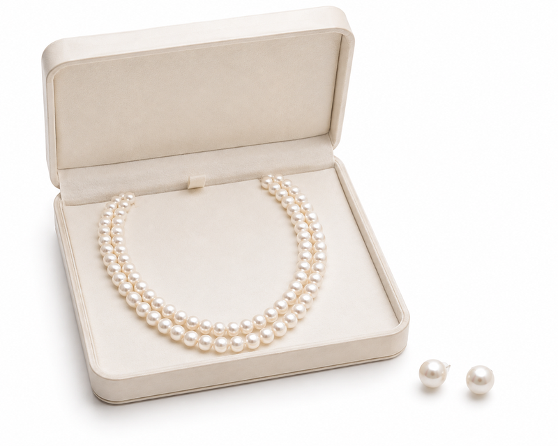 Freshwater pearl double strand necklace and earrings set double strand, drop earrings included, white pearl.
