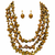 Baroque freshwater pearl necklace and earrings set, 3-strand golden brown colour, keshi pearl, drop earrings included.