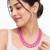 Pink jade beaded double strand necklace with pearl stud earrings faceted jade beads, white pearl accents.