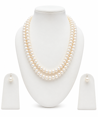 Freshwater pearl double strand necklace and earrings set double strand, drop earrings included, white pearl. 2