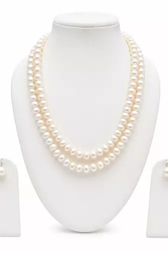 Freshwater pearl double strand necklace and earrings set double strand, drop earrings included, white pearl.
