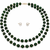 Green jade & pearl double strand necklace with stud earrings jewellery set.