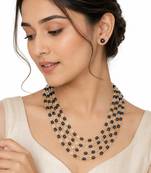 Black freshwater pearl & citrine bead multi-strand necklace set with stud earrings.