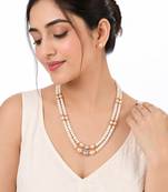 Double strand pearl necklace set with gold-tone spacers includes stud earrings, multi-colour pearls, oval & round beads.