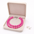 Pink jade beaded double strand necklace with pearl stud earrings faceted jade beads, white pearl accents.