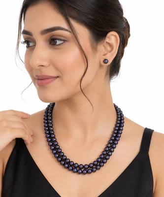 Black pearl double strand necklace and stud earrings set double strand design, stud earrings included. 1