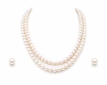 Freshwater pearl double strand necklace and earrings set double strand, drop earrings included, white pearl. 3
