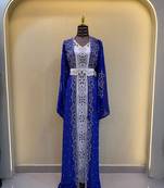 Luxury Royal Blue Islamic Stitched Kaftan with Intricate Embroidery  Stone Bedded Work Dress