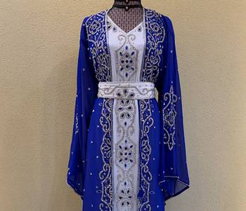 Luxury Royal Blue Islamic Stitched Kaftan with Intricate Embroidery  Stone Bedded Work Dress 2