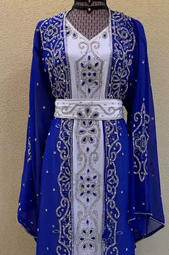Luxury Royal Blue Islamic Stitched Kaftan with Intricate Embroidery  Stone Bedded Work Dress