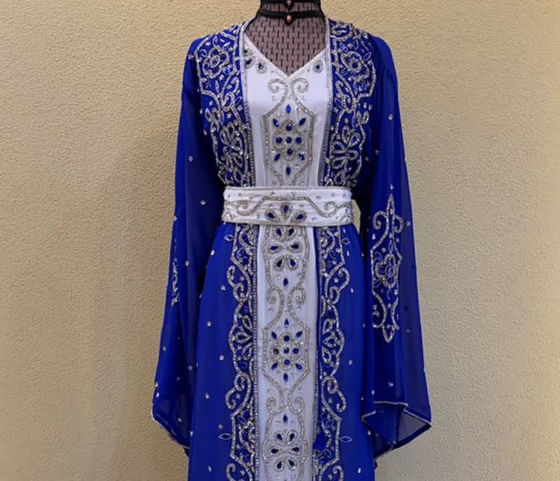 Luxury Royal Blue Islamic Stitched Kaftan with Intricate Embroidery  Stone Bedded Work Dress