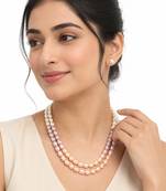 Freshwater pearl necklace set with stud earrings, multi-colour double strand, rice-shaped pearls, velvet gift box.