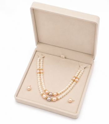 Double strand pearl necklace set with gold-tone spacers includes stud earrings, multi-colour pearls, oval & round beads. 2