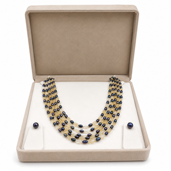 Black freshwater pearl & citrine bead multi-strand necklace set with stud earrings. 2