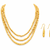 Gold-toned 3-layer beaded necklace and earrings jewellery set cylindrical beads.