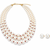Pearl necklace and earring set, 3-layer with ruby beads gold-tone clasp, stud earrings included.