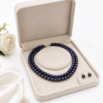 Black pearl double strand necklace and stud earrings set double strand design, stud earrings included. 2