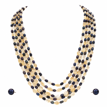 Black freshwater pearl & citrine bead multi-strand necklace set with stud earrings. 3