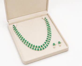 Double strand green beads and pearl necklace set with earrings. 3