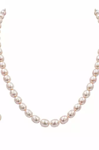 Freshwater pearl necklace and earrings set, white oval beads graduated design, drop earrings included, gold-tone clasp.