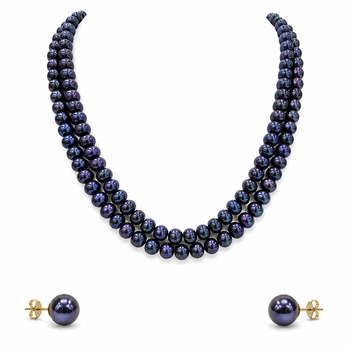 Black pearl double strand necklace and stud earrings set double strand design, stud earrings included. 3