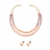Freshwater pearl necklace set with stud earrings, multi-colour double strand, rice-shaped pearls, velvet gift box.