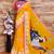 Yellow soft georgette saree with durga digital print and blouse