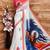 White blue soft georgette saree with durga pooja digital print & blouse