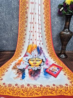 White yellow soft georgette digital printed saree 2