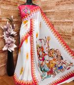 White red color durga pooja digital printed georgette saree