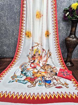 White red color durga pooja digital printed georgette saree 2