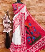 White red durga pooja digital printed georgette saree