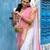 White peach linen cotton kerala kasavu saree with gold zari