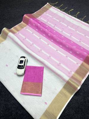 White purple linen cotton kerala kasavu saree with gold zari border 2