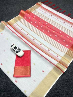 White red digital printed linen cotton saree 2