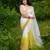White yellow digital printed linen cotton saree