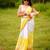 White yellow digital printed linen cotton saree