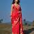 Red floral printed linen cotton saree with unstitched blouse