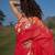 Red floral printed linen cotton saree with unstitched blouse